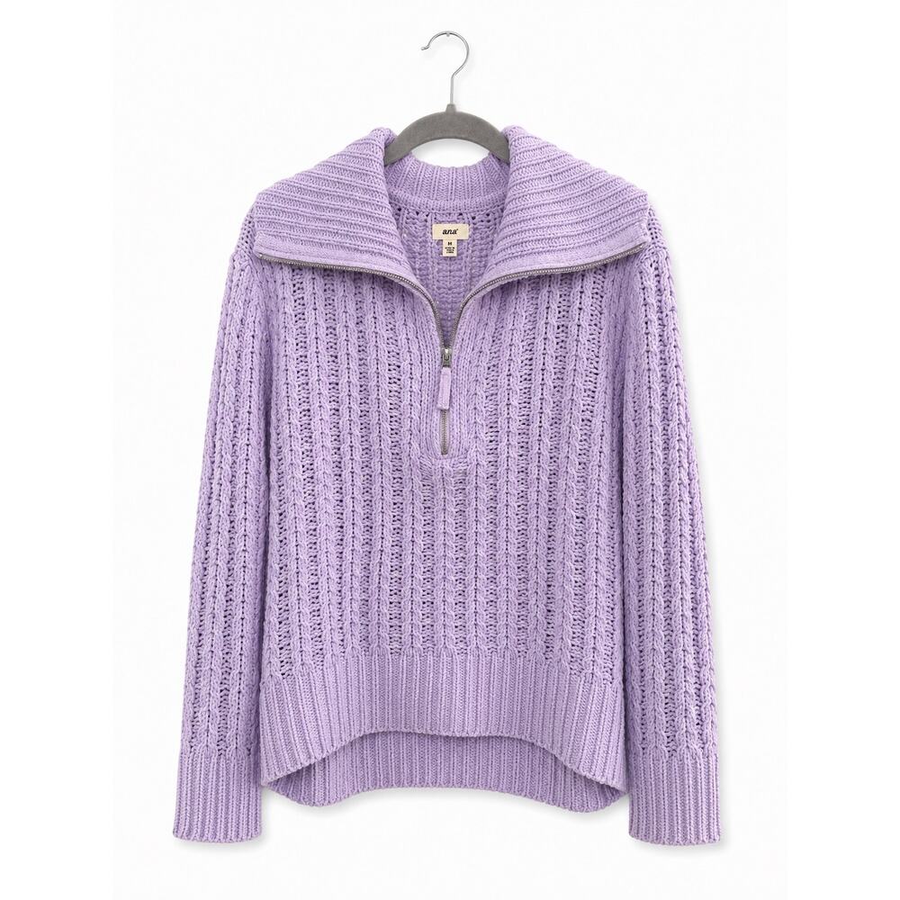 Aerie Lavender Cable Knit Quarter Zip Sweater Oversized Mock Neck Pullover - Picture 2 of 11